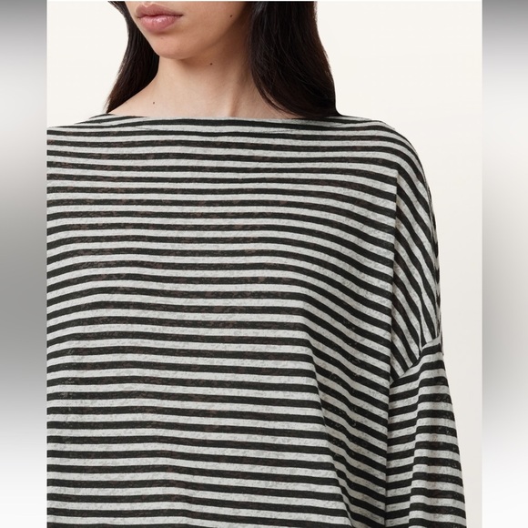 ALLSAINTS - Rita LS Relaxed Fit Striped T-Shirt Slash Neckline Top Size XS - Picture 2 of 11